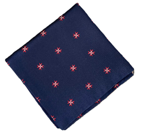 Navy with White Red Malta Cross Pocket Square